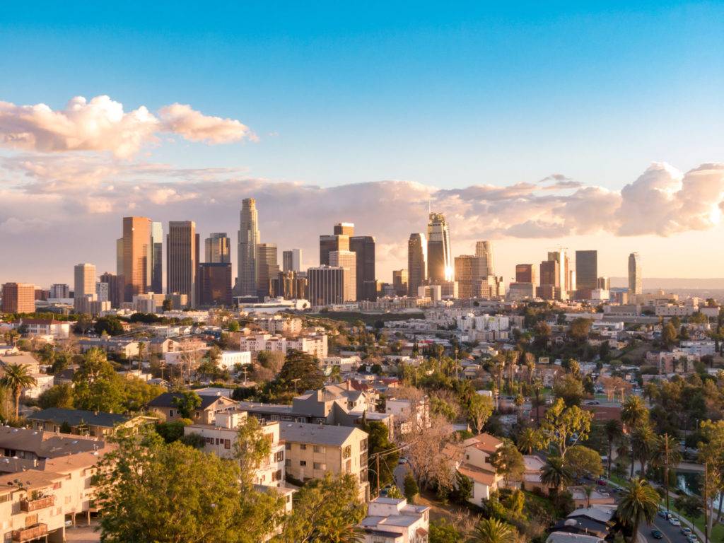 Aerial view of downtown Los Angeles city skyline